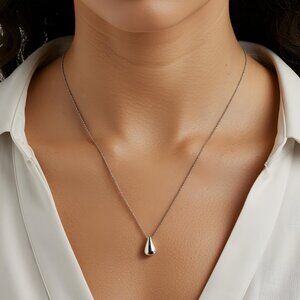 Silver Teardrop Pendant Necklace - Droplet